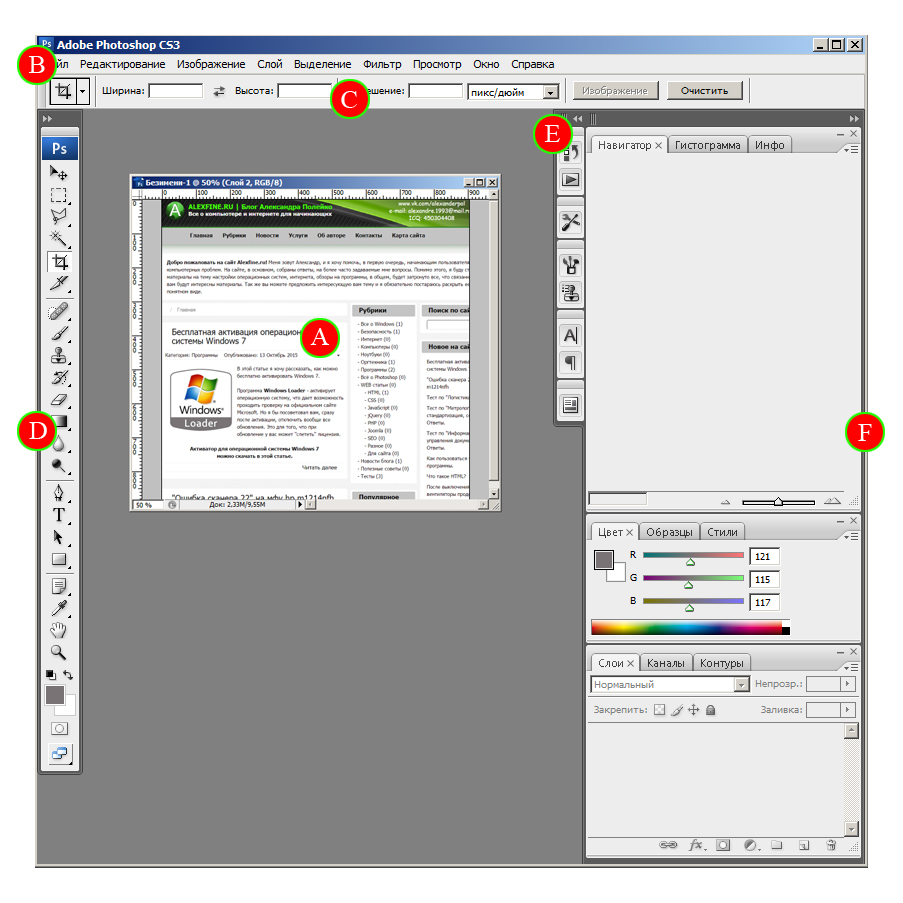 Рабочая область Adobe Photoshop CS3 Рабочая область Adobe Photoshop CS3
