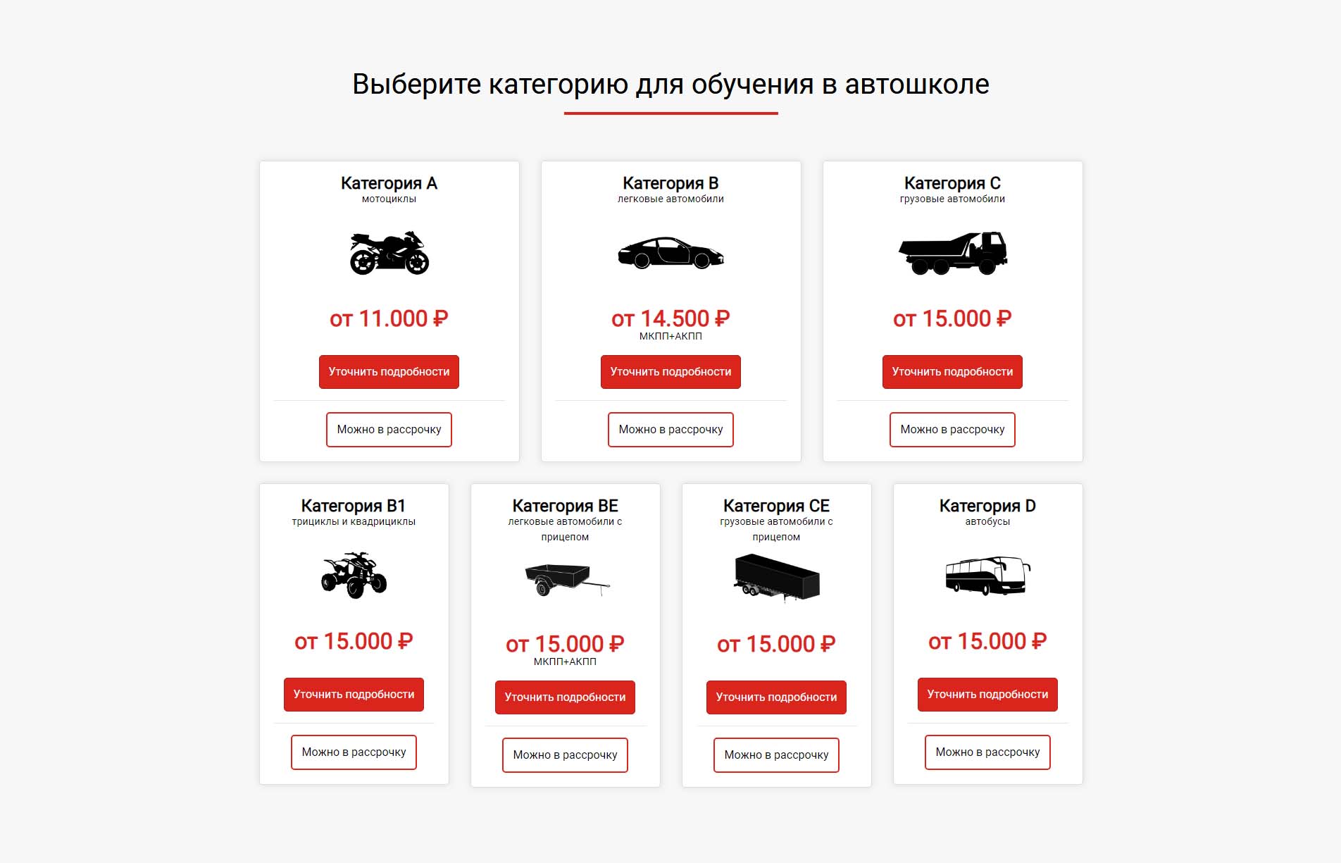 Выберите категорию для обучения в автошколе