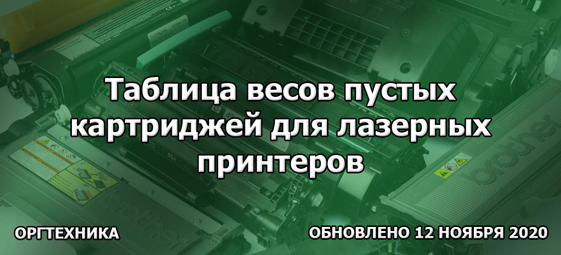 Таблица весов пустых картриджей для лазерных принтеров Таблица весов пустых картриджей для лазерных принтеров