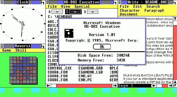 Windows 1.01 рабочий стол (1985) Windows 1.01 рабочий стол (1985)