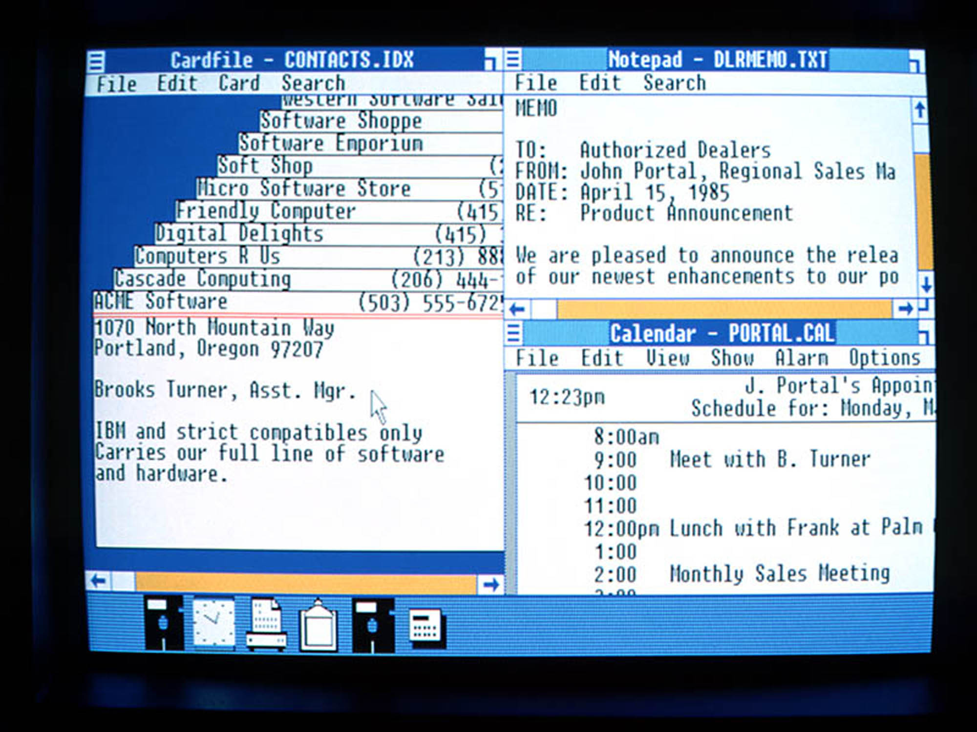 Windows 1.01 рабочий стол с приложениями (1985) Windows 1.01 рабочий стол с приложениями (1985)