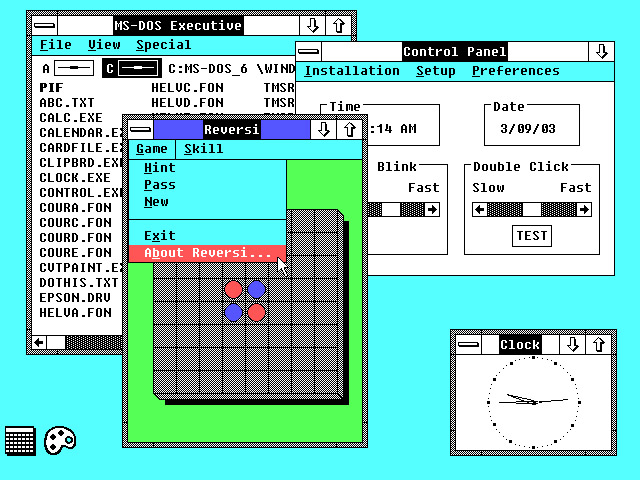 Windows 2.03 рабочий стол с приложениями (1987) Windows 2.03 рабочий стол с приложениями (1987)