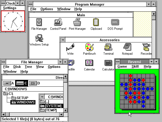 Windows 3.0 рабочий стол с приложениями (1990) Windows 3.0 рабочий стол с приложениями (1990)