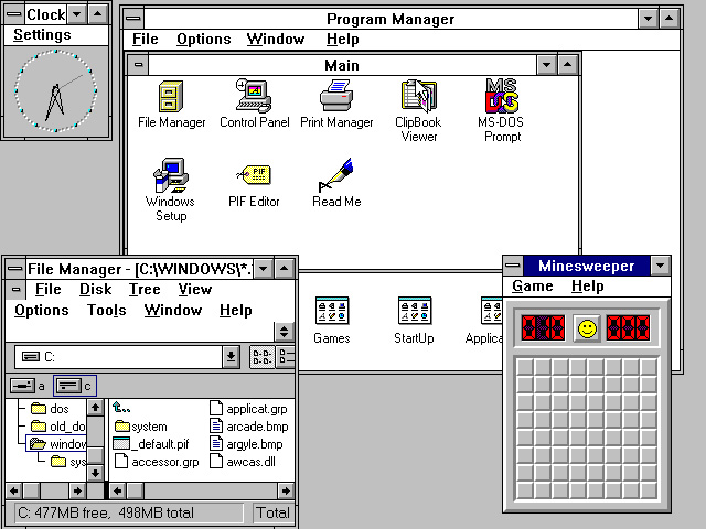 Windows 3.1 рабочий стол с приложениями (1992) Windows 3.1 рабочий стол с приложениями (1992)