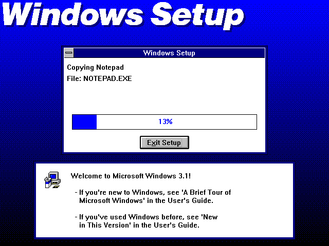 Windows 3.1 экран установки (1992) Windows 3.1 экран установки (1992)