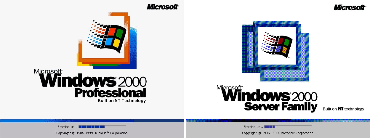Windows 2000 загрузочный экран версий Pro и Server (2000) Windows 2000 загрузочный экран версий Pro и Server (2000)