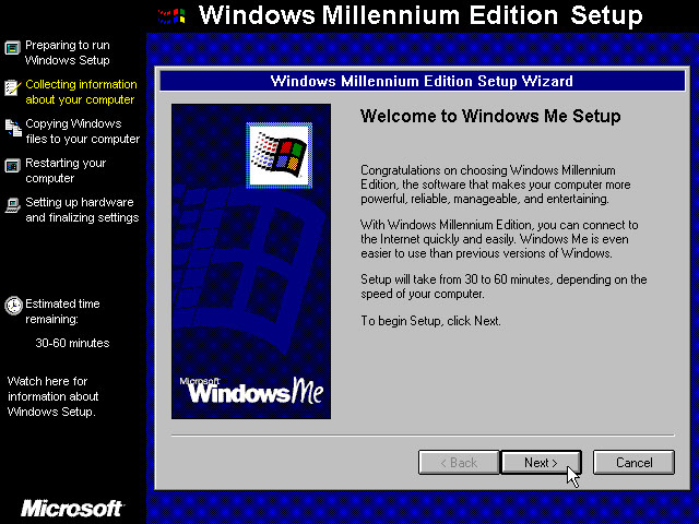 Windows ME экран установки (2000) Windows ME экран установки (2000)