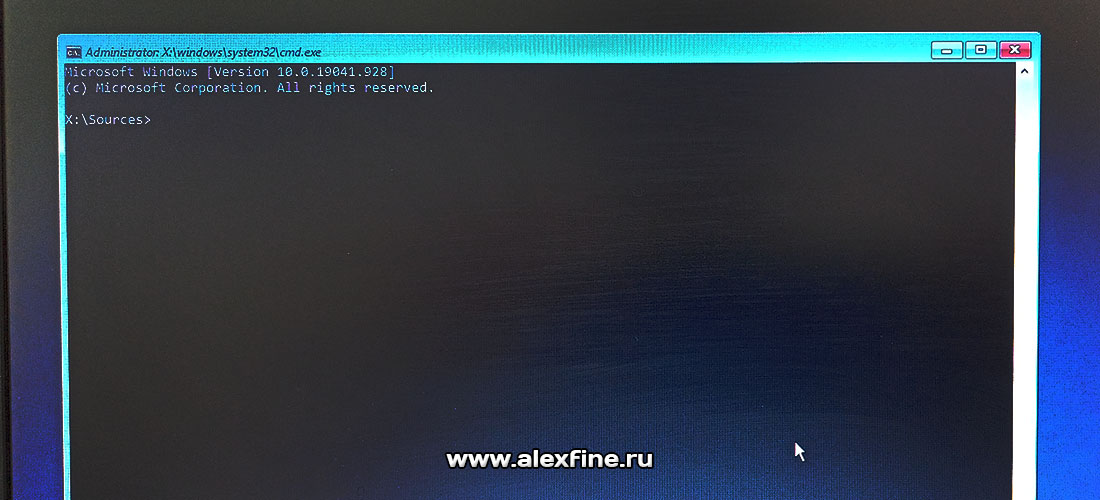 Командная строка Windows SHIFT+F10 Командная строка Windows SHIFT+F10