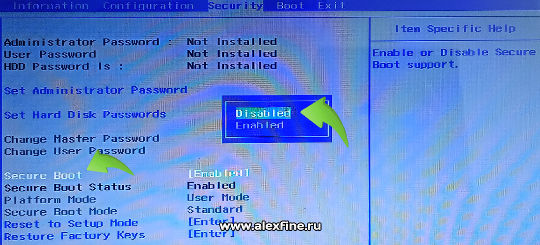 Secure Boot Disabled - Пример 1